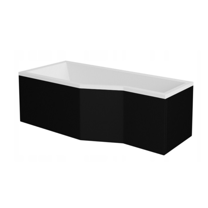 Vasca da bagno asimmetrica INTEGRA con grembiule nero 170cm + schermo da bagno