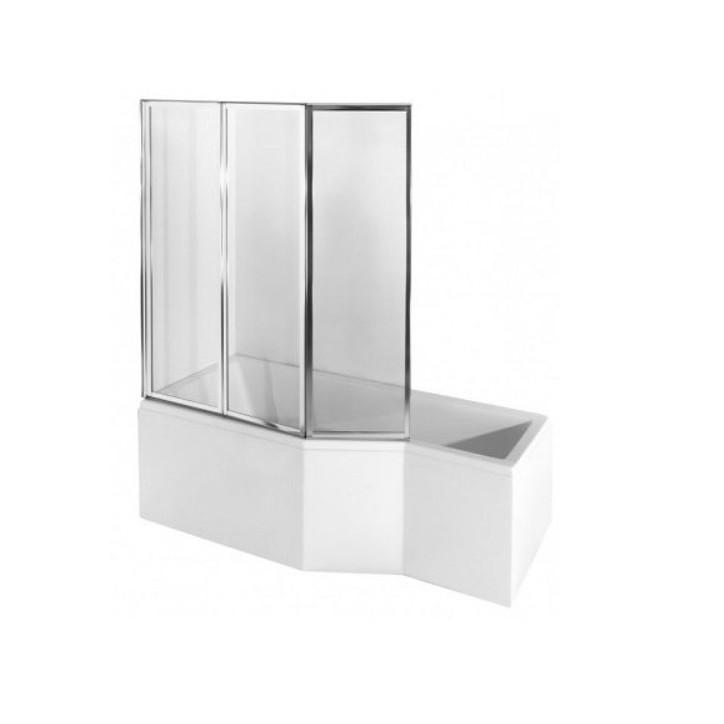 Vasca da bagno asimmetrica INTEGRA con grembiule nero 170cm + schermo da bagno