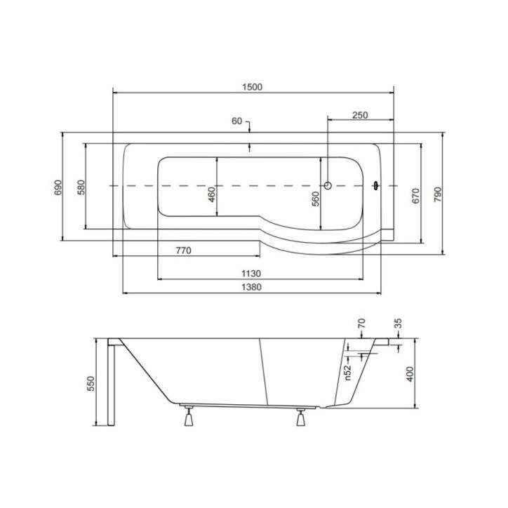 Vasca da bagno INSPIRO con grembiule nero 150 cm + schermo da bagno