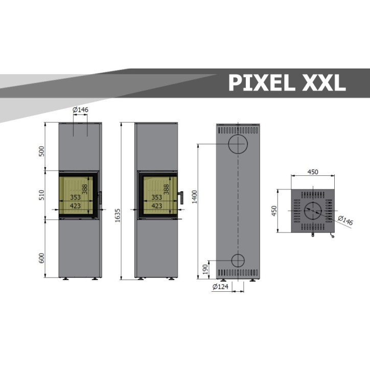 Estufa de leña PIXEL XXL grisa