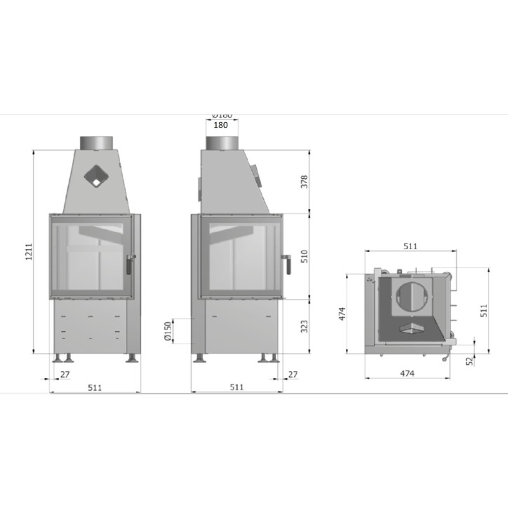 Insert à bois d'angle Smart 2L/PT 51 cm