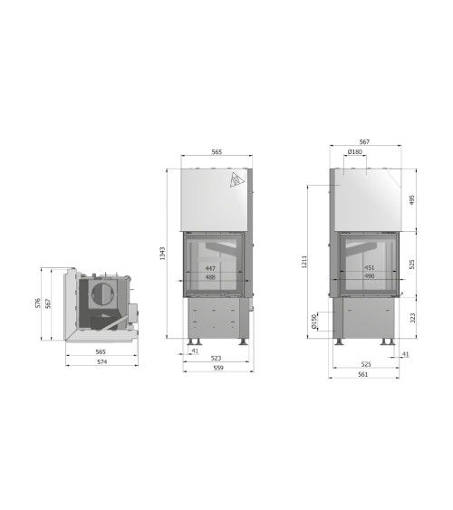 Estufa de leña de esquina Smart 2P/LTh 57 cm