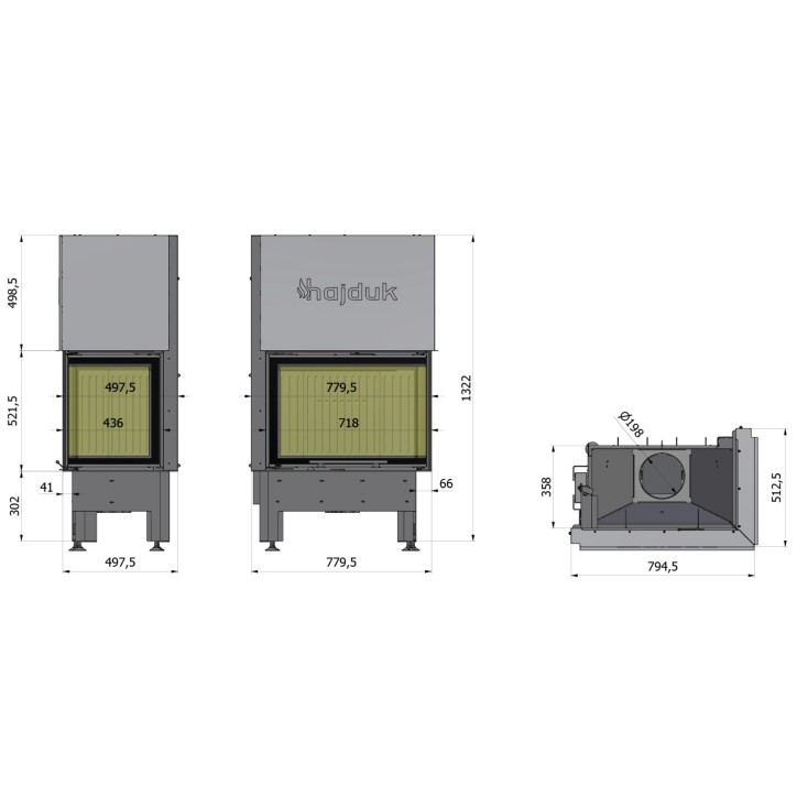 Fogão a lenha de canto Volcano 2L/PTh-S 80 cm