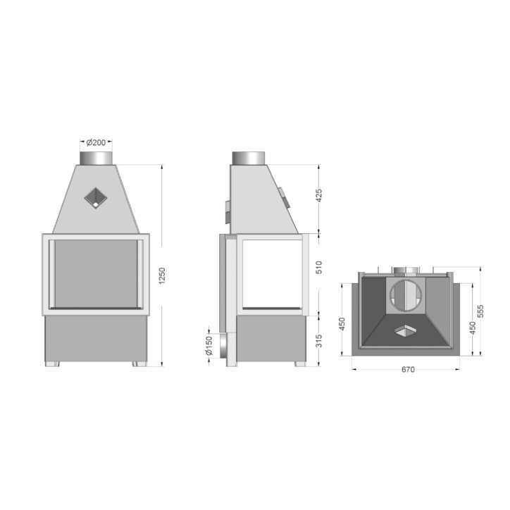 Fogão a lenha Volcano 3PL 67 cm