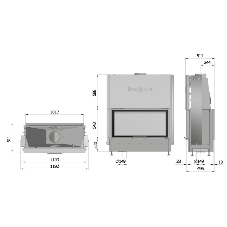 Insert à bois Volcano DTh-FD 120 cm