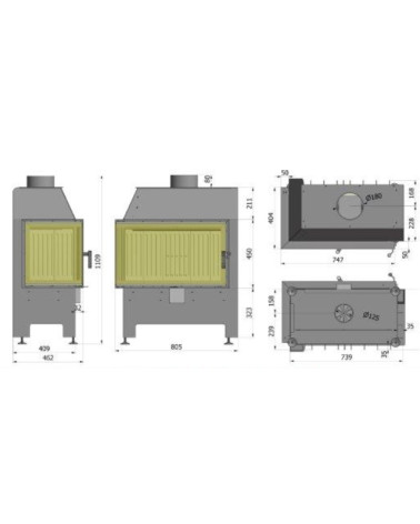 Insert à bois d'angle Heatro 69L/P- 80cm