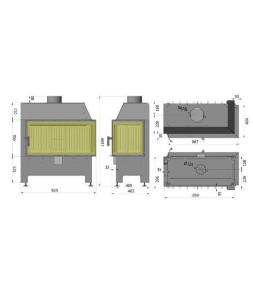 Insert à bois d'angle Heatro 81L/P- 92cm