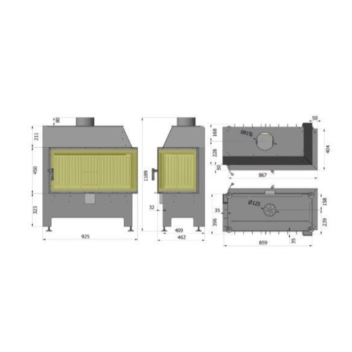Insert à bois d'angle Heatro 81L/P- 92cm Insert à bois d'angle Heatro 81L/P- 92cm