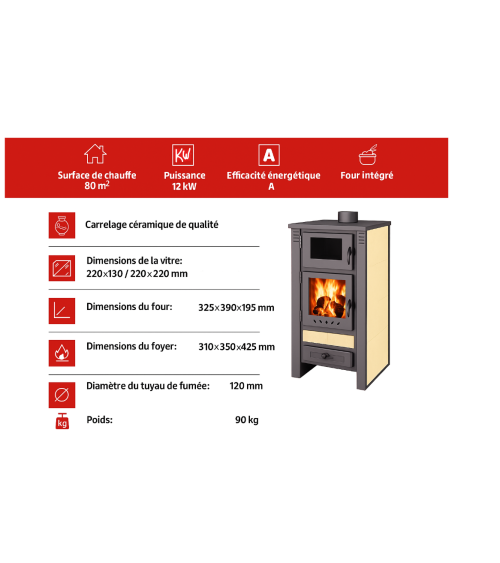 Poêle à bois + four TAURUS beige 52 cm