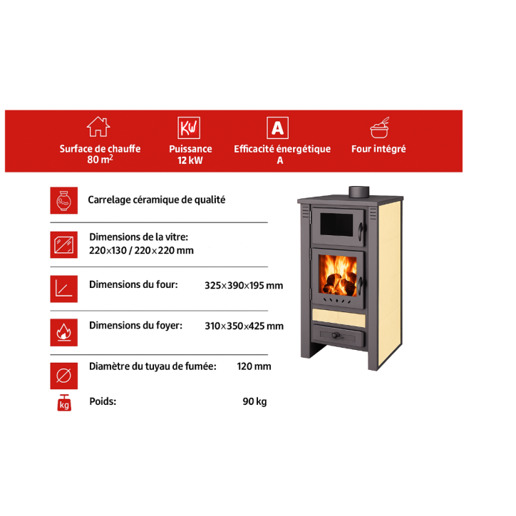 Poêle à bois + four TAURUS beige 52 cm