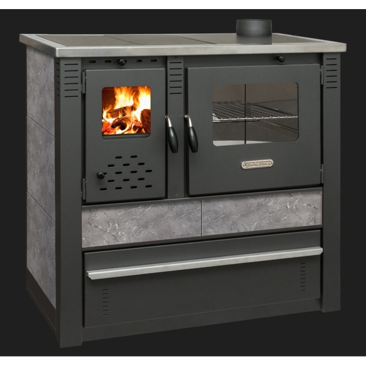 Fogão a lenha cinzento PANONIA + forno 90 cm