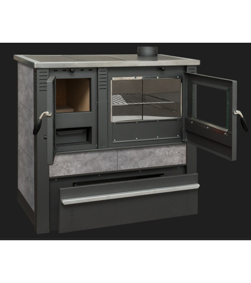 Fogão a lenha cinzento PANONIA + forno 90 cm