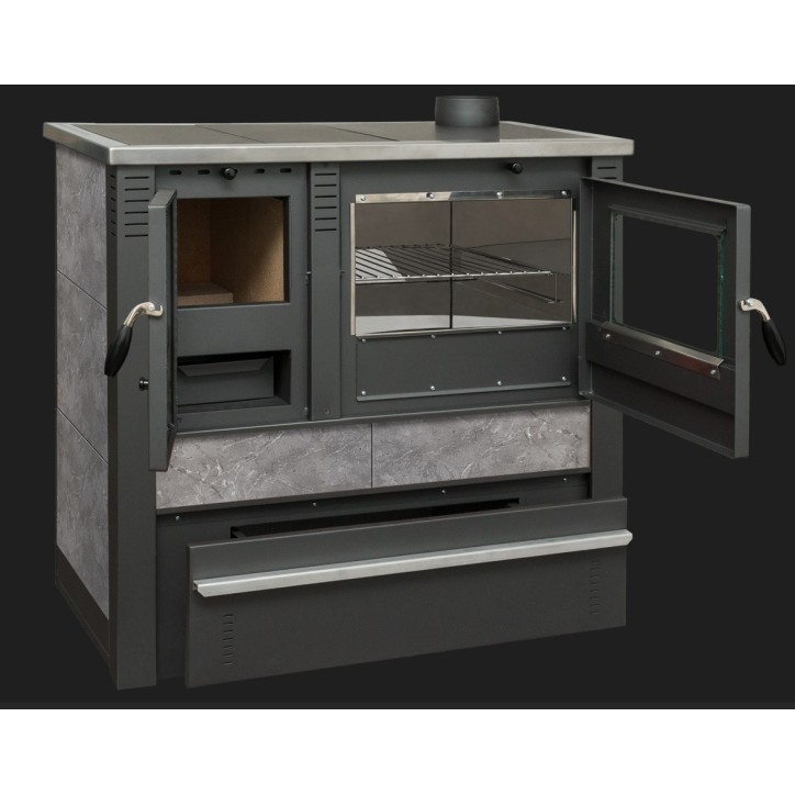 Fogão a lenha cinzento PANONIA + forno 90 cm