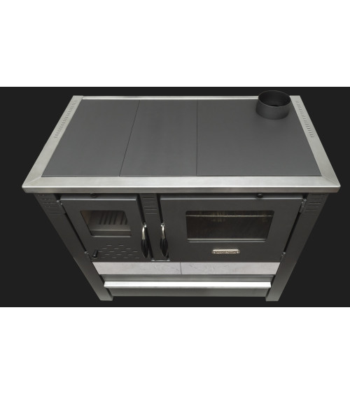Fogão a lenha cinzento PANONIA + forno 90 cm