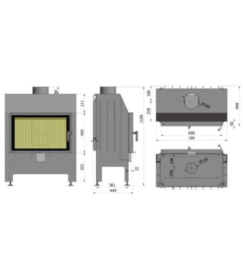 Bruciatore a legna Heatro 69 nero- 80cm