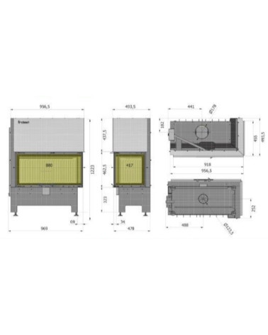 Insert à bois d'angle Heatro 81L/PH noir- 97cm