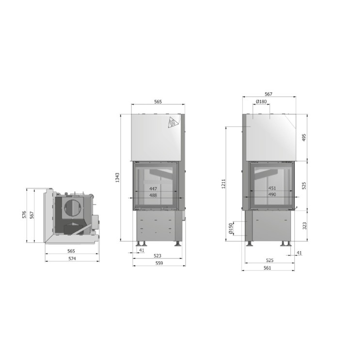 Fogão a lenha de canto Smart 2L/PXT preto 57 cm