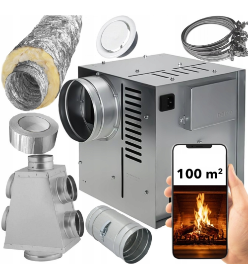 Kit de distribution air chaud pour cheminée - 5pièces, 100m2