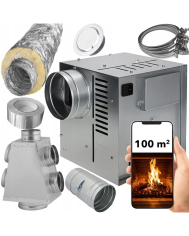 Kit de distribution air chaud pour cheminée - 5pièces, 100m2