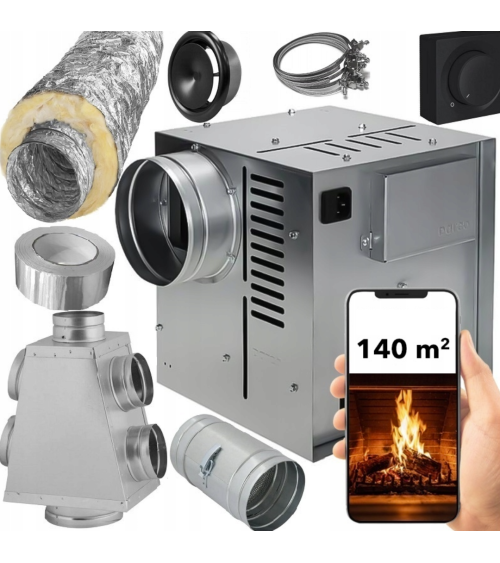 Kit de distribution air chaud pour cheminée - 5pièces, 140m2