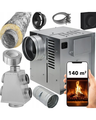 Kit de distribution air chaud pour cheminée - 5pièces, 140m2
