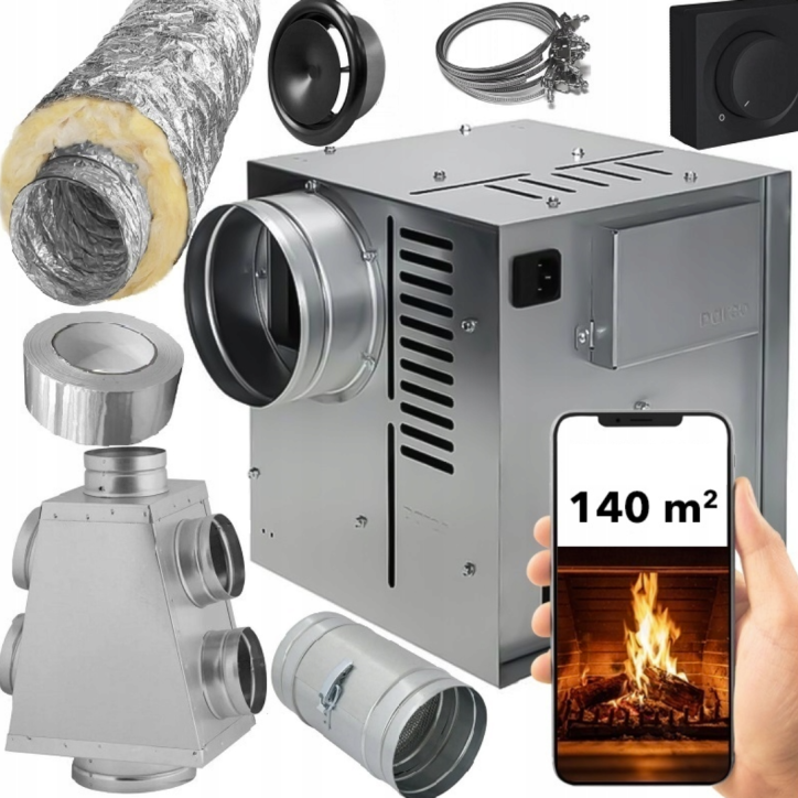 Kit de distribución de aire caliente para chimenea - 5 piezas, 140 m²