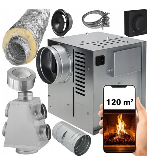 Kit de distribution air chaud pour cheminée - 5pièces, 120m2