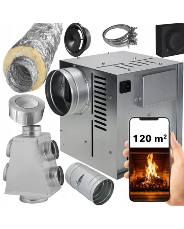 Kit de distribution air chaud pour cheminée - 5pièces, 120m2