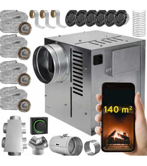 Kit di distribuzione aria calda per camino – 6 pezzi, 140 m²
