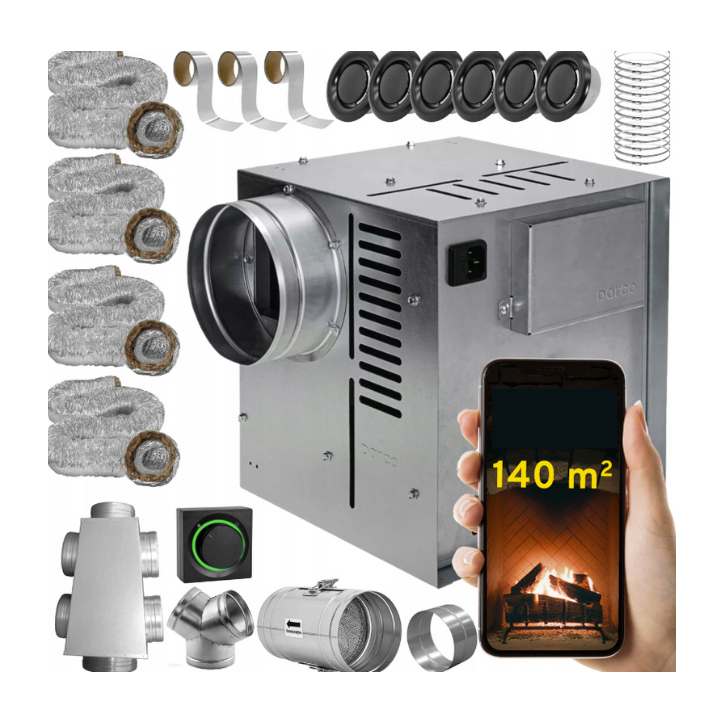 Kit de distribution air chaud pour cheminée - 6pièces, 140m2