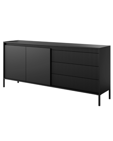 credenza in rovere, nero e vetro temperato