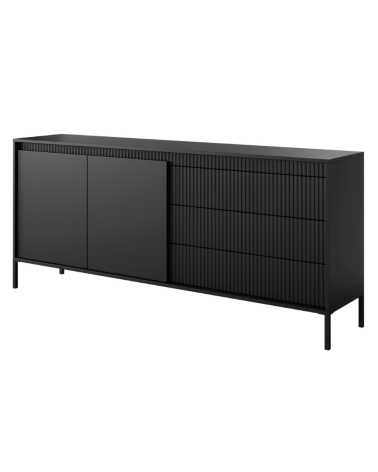 credenza in rovere, nero e vetro temperato