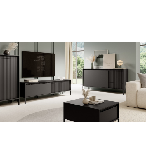 Mueble tv Odense roble claro, negro y cristal templado 154 cm