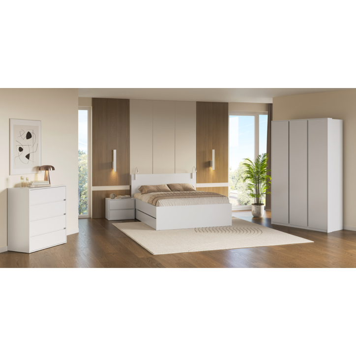 copy of ASTO BED met nachtkastjes, wit laqué en licht eiken 160x200 cm
