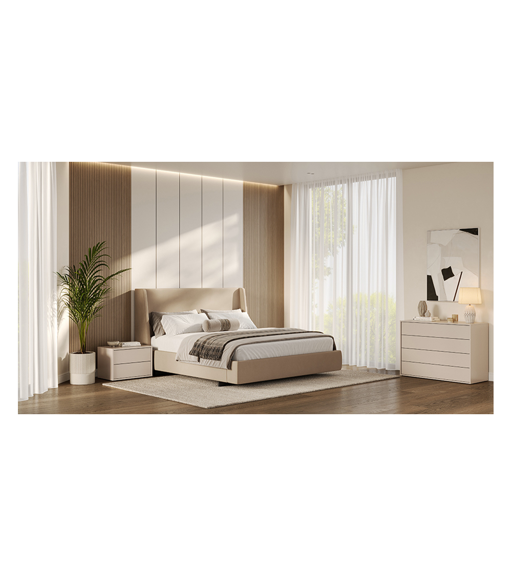 CAMA ASTO com mesas de cabeceira, lacado branco e carvalho claro 160x200 cm