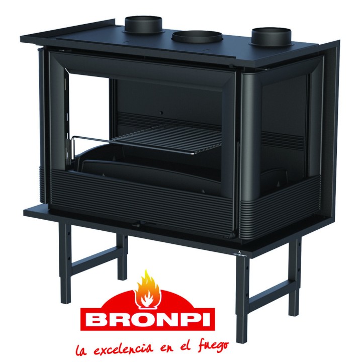copy of Insert cheminée à bois Holguin avec turbine 12 kW 3 côtés vitrées + 2 bouches recuperateur