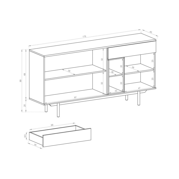 Buffet INOX gris 175 x 89 cm