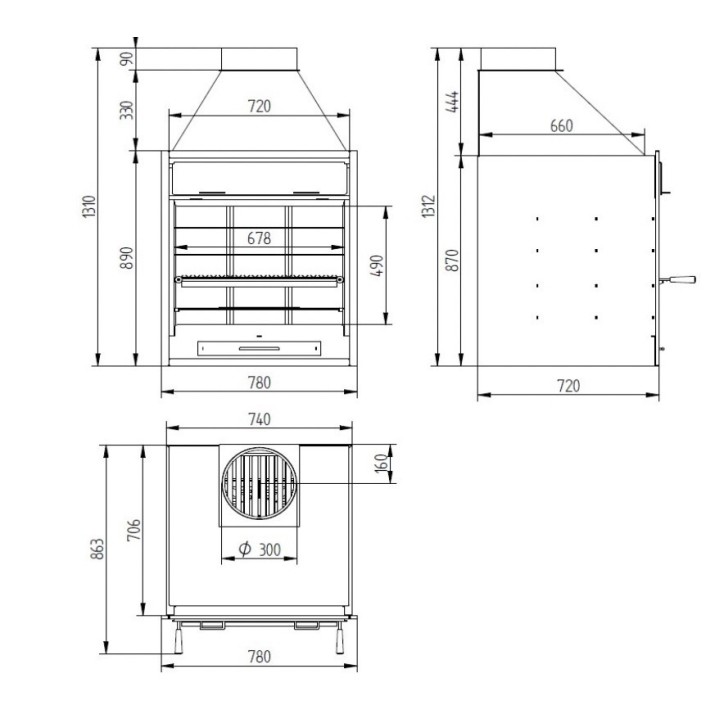 Barbecue Sélène - charbon et bois 70 cm
