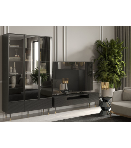 Ensemble meuble TV BERRAK Noyer - blanc - Décoration séjour