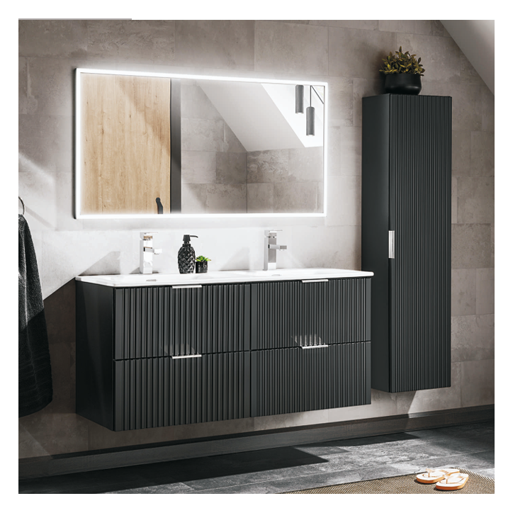 Conjunto de casa de banho Adel preto - lavatório duplo, 1 pedestal
