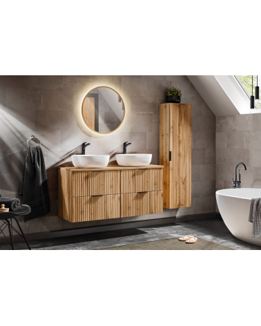 Ensemble de salle de bain Adel Oak - 2 vasques, 1 colonne