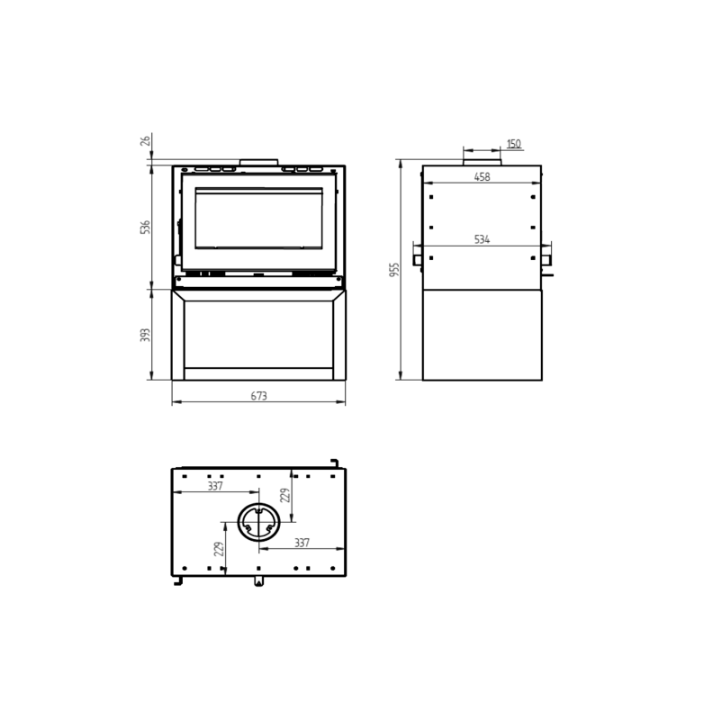 Estufa de leña de doble cara con leñero - max 19 KW
