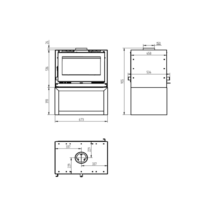 Estufa de leña de doble cara con leñero - 18 KW