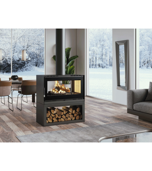 Poêle à bois double face avec bûcher - 18 KW