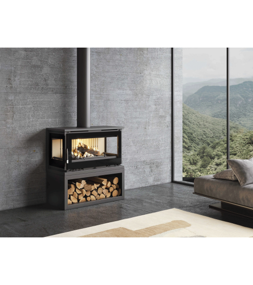 Poêle à bois à 3 faces avec bûcher - 17kw