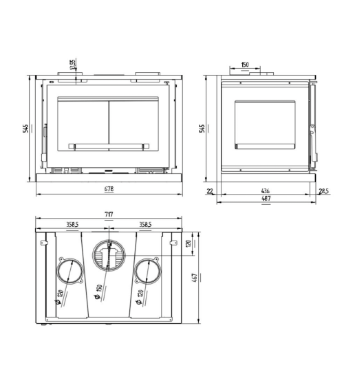 Insertable de leña 70 cm a 3 caras - 17 kW