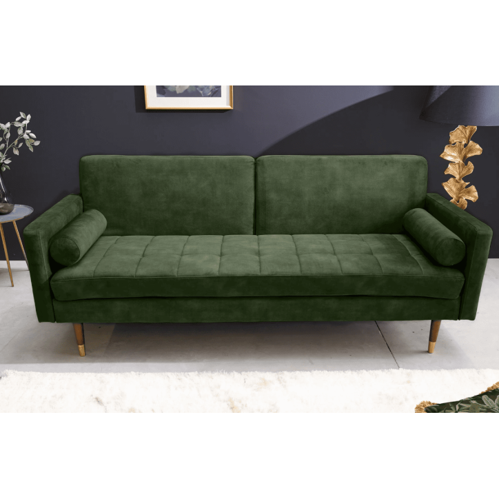Canapé-lit COUTURE velours vert - 200 cm
