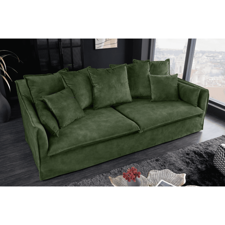 Divano HEAVEN 200 cm, 3 posti con rivestimento in velluto verde scuro