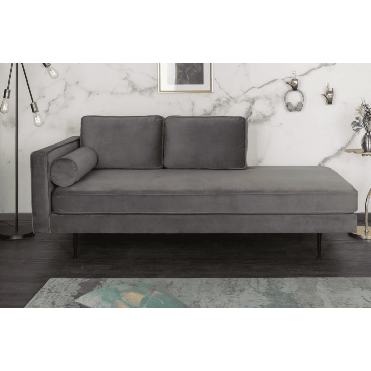 Sofá DIVA de terciopelo gris de 195 cm