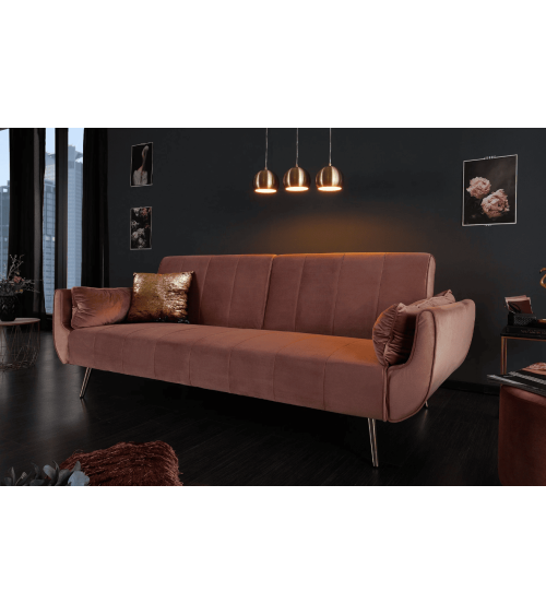 Canapé-lit DIVANI 215 cm en velours rose poudré